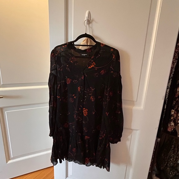 The Kooples Short printed dress with buttoned front black w/red flowers, size S - Picture 7 of 8